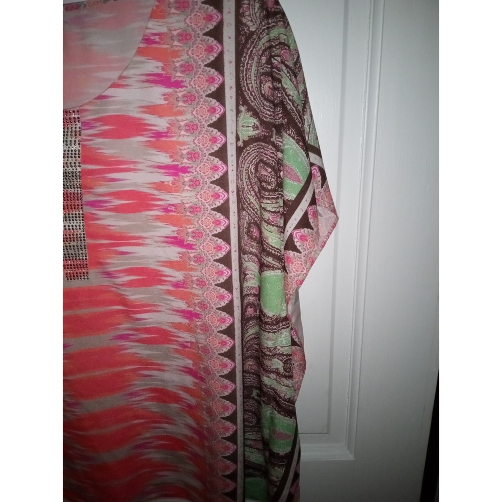 Womens Valerie Stevens Pink Brown Poncho Style Top Size XL EUC - Picture 4 of 7